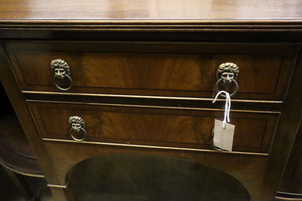 A reproduction George III style mahogany sideboard, width 122cm depth 34cm height 91cm